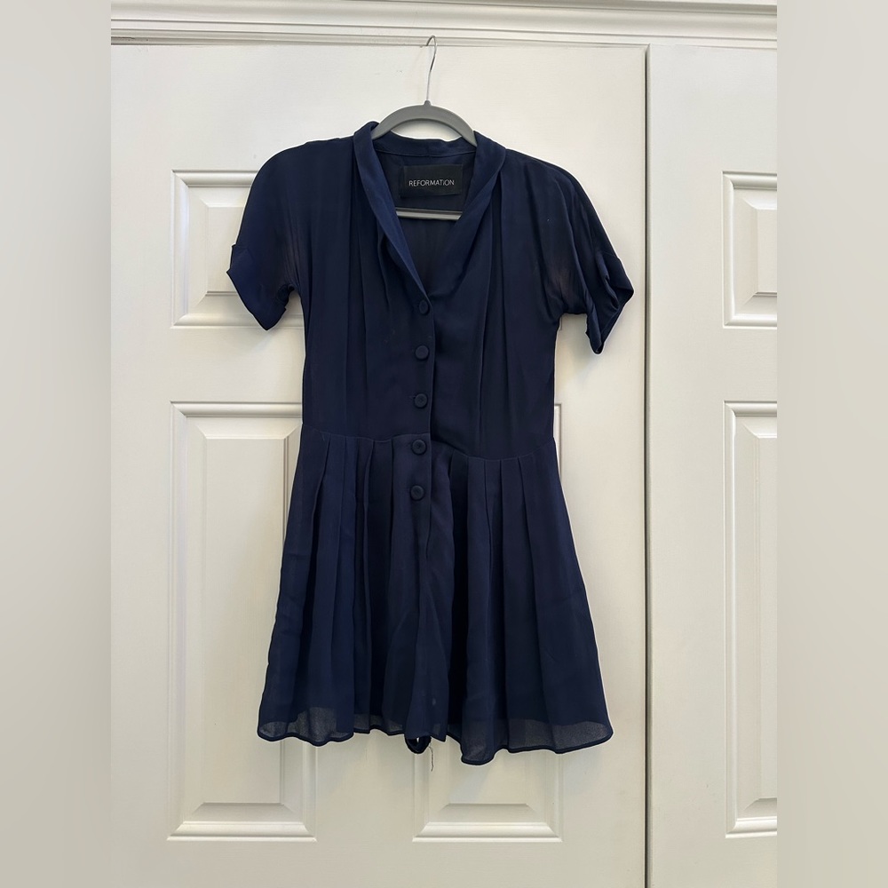 Reformation navy mini dress with built-in shorts size XS